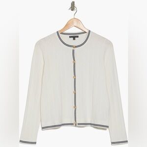 Adrianna Papell Cardigan Pointelle Tipped Contrast